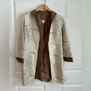 Grace Chuang evening jacket open front embroidery rhinestone cream chocolate L